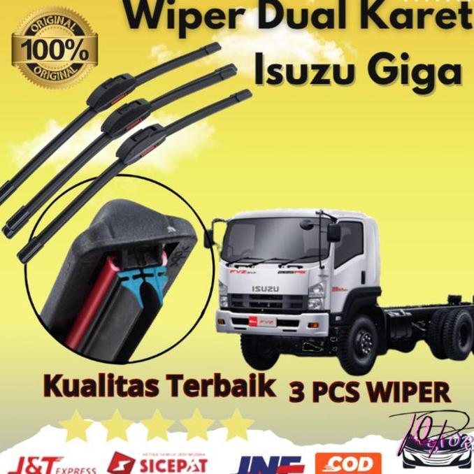 LUNWRIGHT [ 3 PCS ] Wiper Double Karet Mobil Isuzu Giga TRONTON / TRUK QUESTER Frameless 1 Set 3 PCS