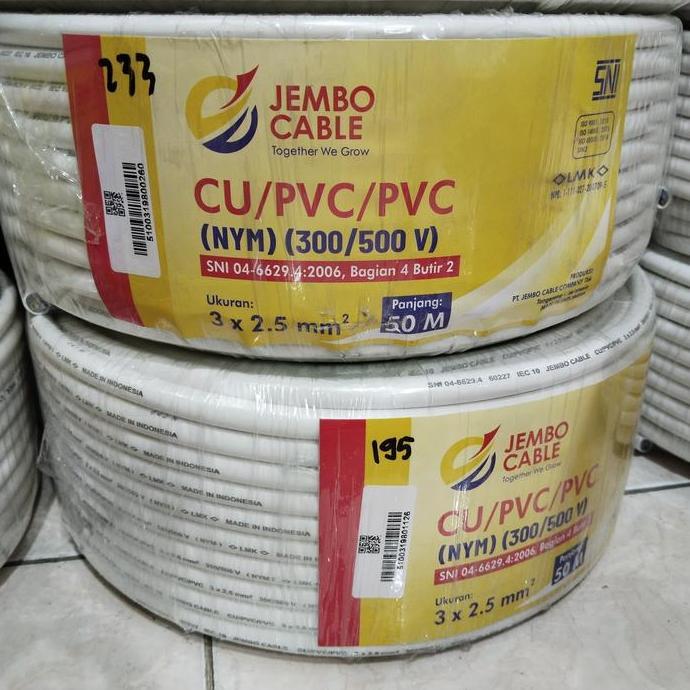 Kabel Nym Jembo 3X2.5 3X2,5 Tembaga Murni 50 Meter Sni Lmk