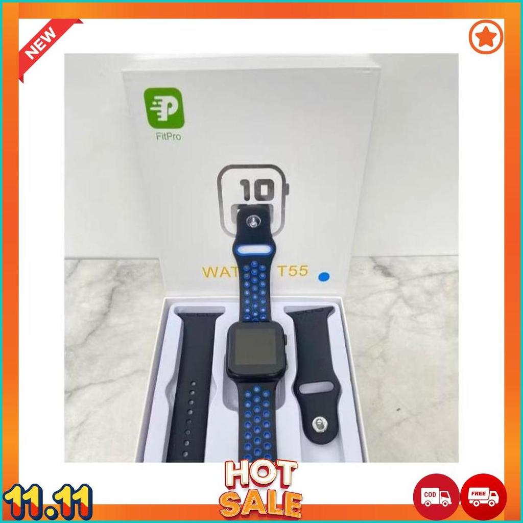 SMARTWATCH T55 FREE TALI CANVAS JAM TANGAN SMARTWATCH PRIA WANITA ORIGINAL COD