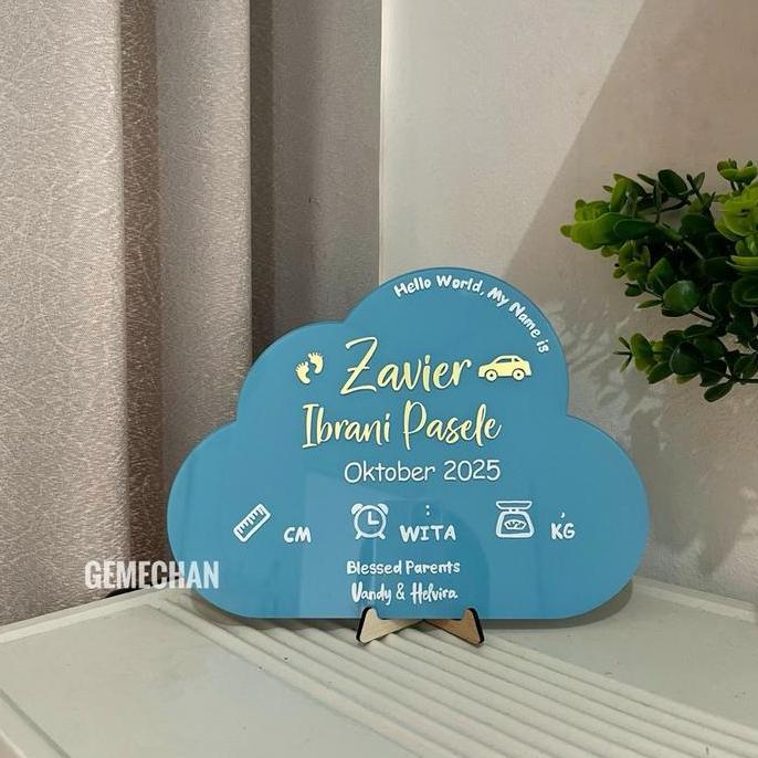 Board Akrilik Awan  Papan Nama Bayi Newborn