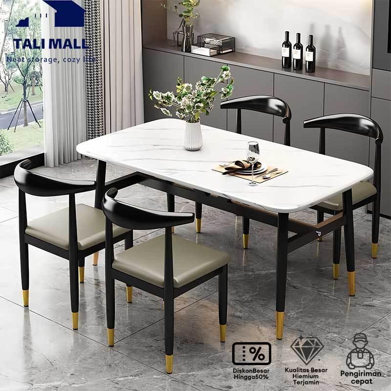 Meja Makan Marmer Meja Makan Putih Meja Makan Aesthetic Meja Makan Kayu Dengan Sticker Marmer