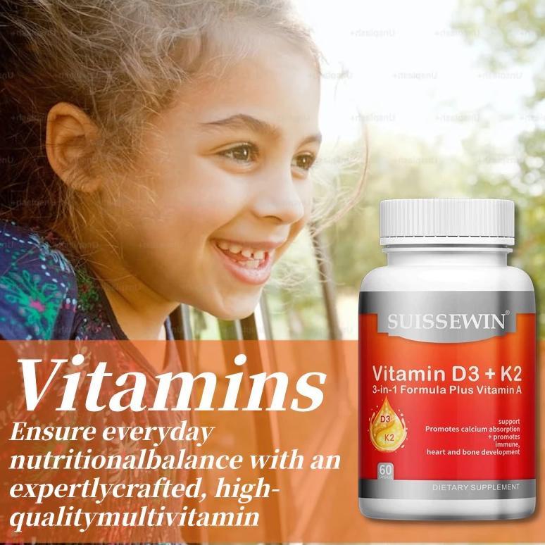 Suissewin Vitamin D3 + K2, 5000Iu / Vitamin D3 K2 5000Iu 60 Kapsul Original