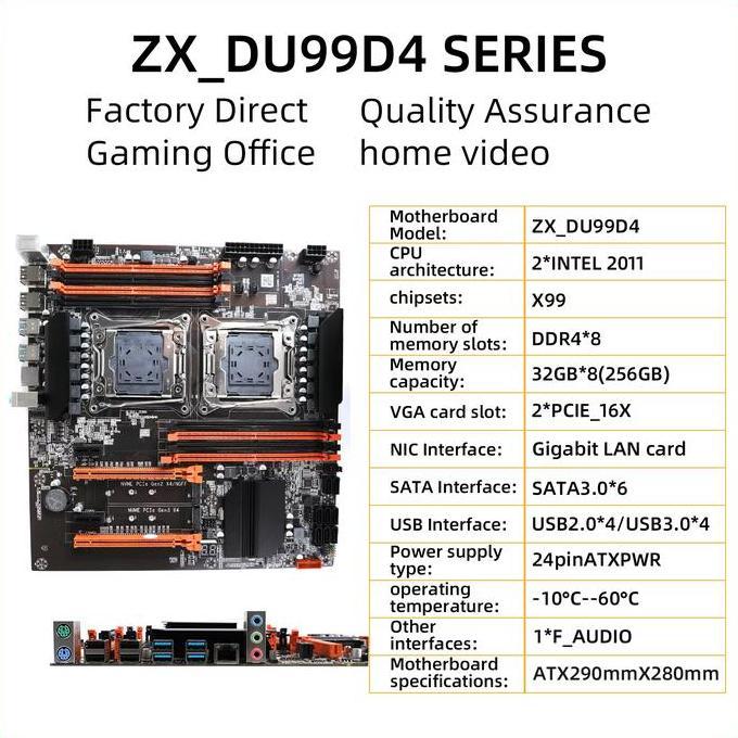 MOTHERBOARD ZX-DU99D4 X99 DUAL PROCESSOR CPU LGA 2011-3 DDR4