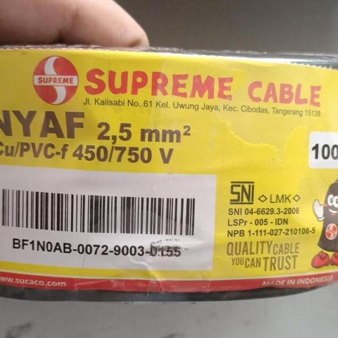 Promo Kabel NYAF 2.5 mm Hitam Supreme NYAF 1 x 2.5 mm per Roll 100 meter Merah Biru Kuning Hijau Dis