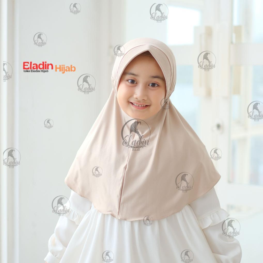 Kerudung Serut Anak Remaja Usia 7-13 Th Jersey Premium / Hijab Anak Sd Hitam / Bergo Serut Jokowi  /