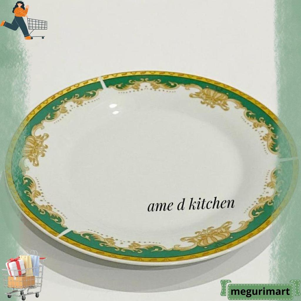 New Piring Ceper Keramik 10.5" Bulat Mahkota Hijau Winston