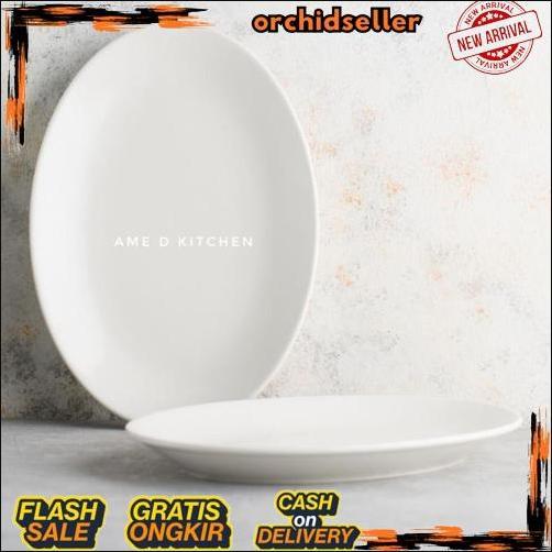 Original Piring Saji Oval Keramik Putih Bijian Tebal
