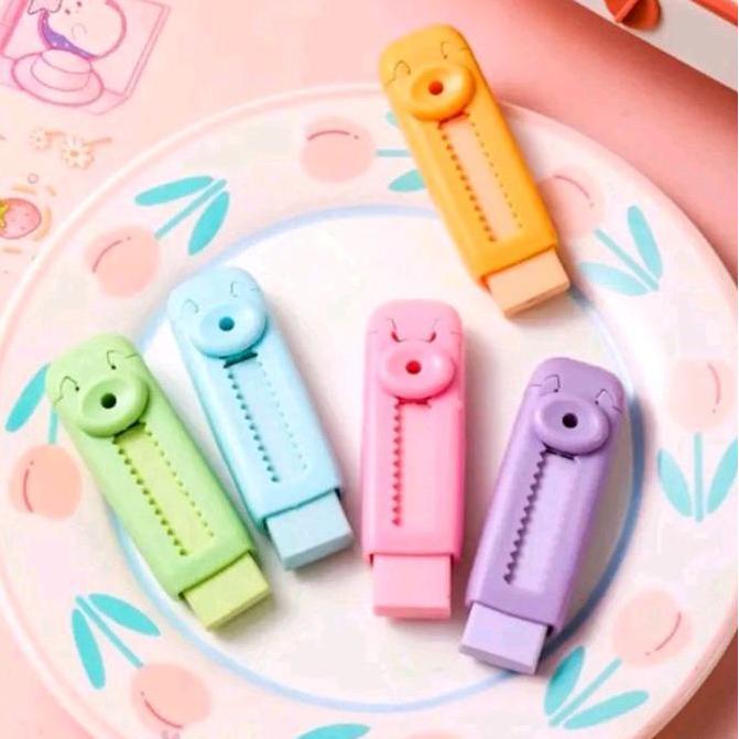 5 Pcs Penghapus Pensil Dorong Warna Pastel Penghapus Mekanik Lucu Warna Random Dengan Desain Unik Da