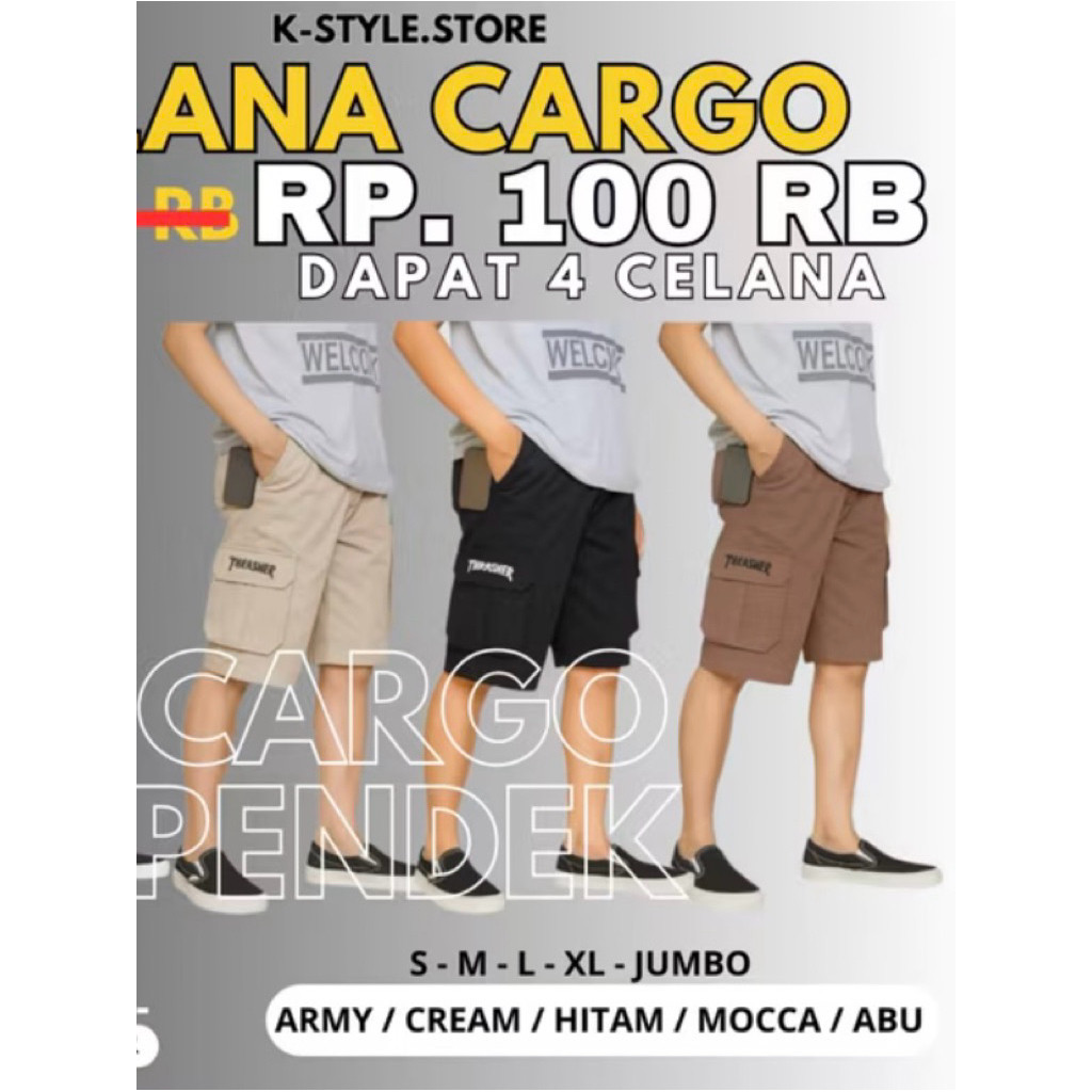 YULIAA.STORE PAKET HEMAT DAPATCELANA CARGO PENDEK pria dengan kenyamanan kain drill tebal BY YULIA S