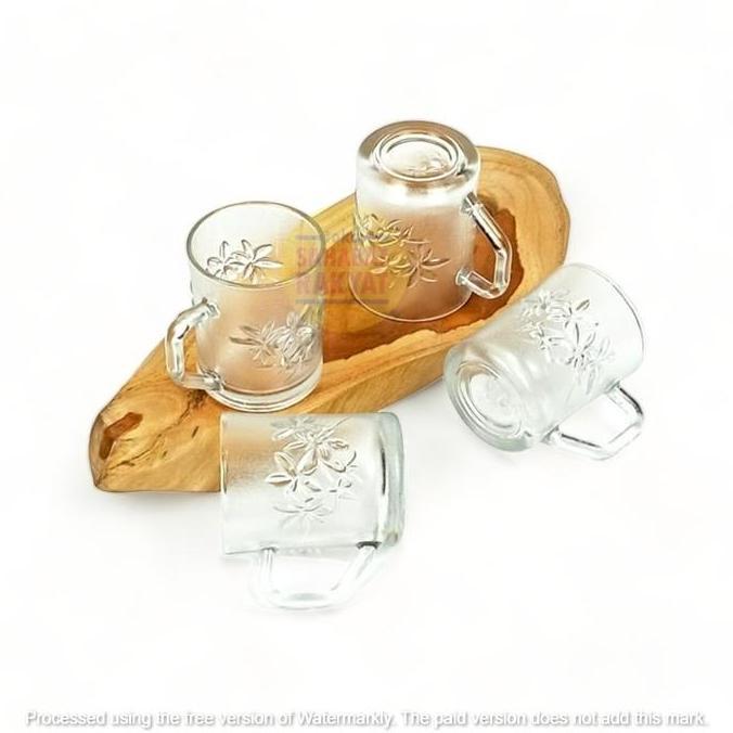 [6 pcs] Gelas Kopi Kaca/Gelas Kaca Sovenir Motif Bunga 250ml
