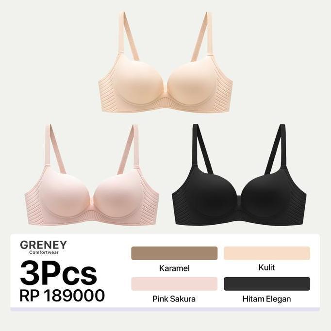 Greney-Bra 3Pcs Seamless Anti Kendur Menopang Pd Tanpa Kawat Tanpa Tali Mengumpulkan One Piece Warna