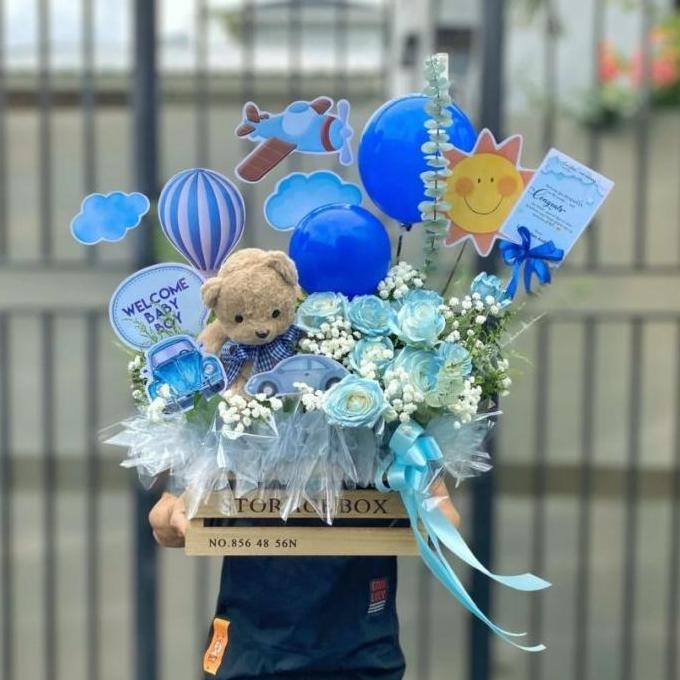Buket balon bucket bloom box flower bouquet bunga segar baby hampers box storage mixed flowers bunga