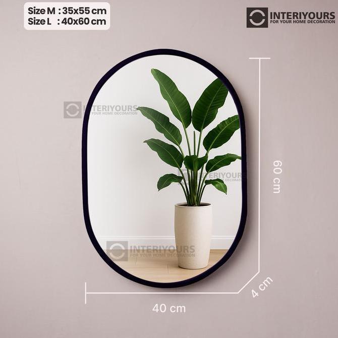 Interiyours Cermin Kayu Estetik Frame Oval 60 cm Kayu Hijau HMR Finishing Cat Doff Untuk Kamar Kos T