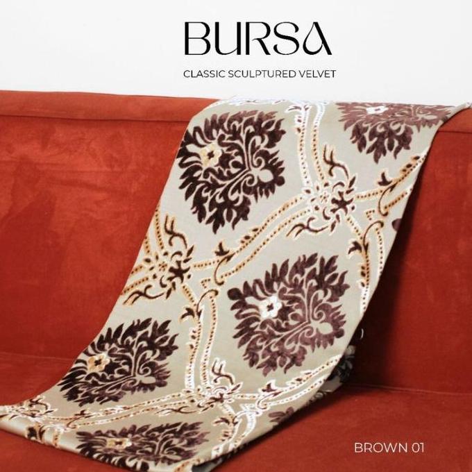 Kain Bludru Beludru Mewah Premium Velvet Timbul Motif Bunga Damask Klasik - Bursa (Sofa, Jok, Kursi 