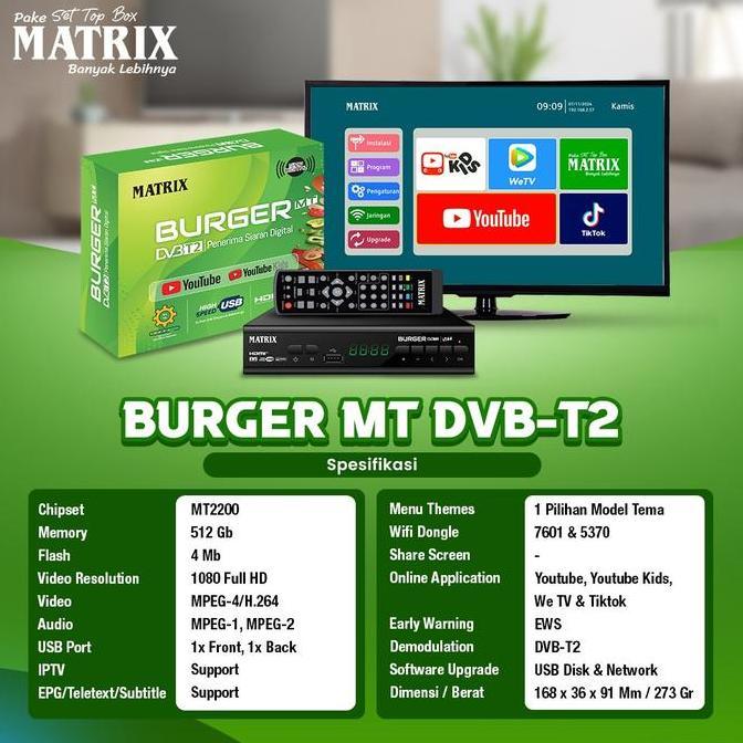 SetTopBox Matrix Burger Hijau/STB DVB T2HD/Set Box TV Digital (Grosir)