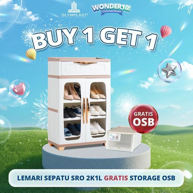 OLYMPLAST SRO 2K1L / Rak Sepatu Plastik / Rak Sepatu Susun Tertutup / Rak Sepatu Kaca CO