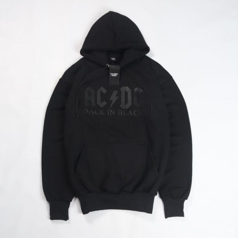 Sweater Hoodie PULL&BEAR ACDC PREMIUM FULL BLACK - PULL&BEAR HITAM FULL TAG & LABEL
