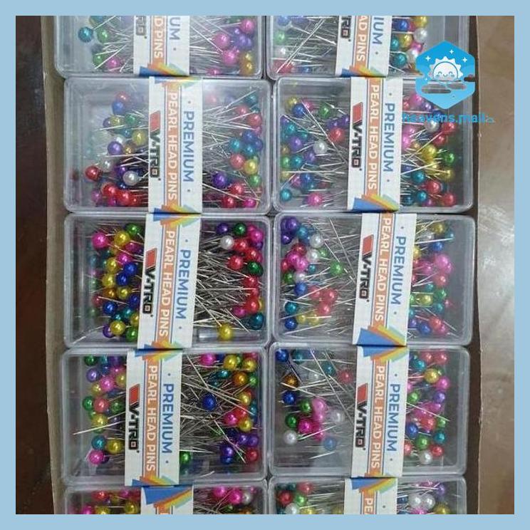 JARUM PENTUL VTRO BOX PLASTIK PREMIUM BESAR HEAD PIN WARNA ATAU 1WARNA ( ALAT TULIS SEKOLAH KANTOR K