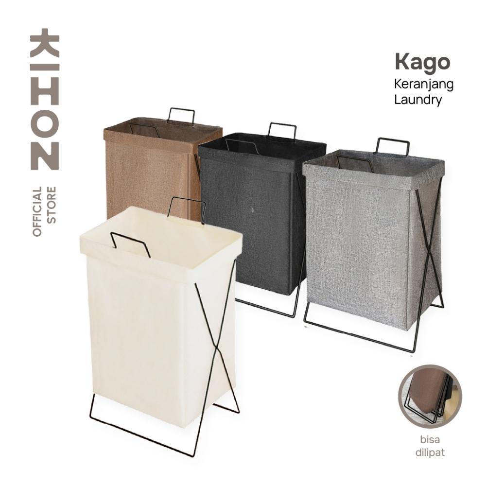 KIHON KAGO Keranjang Laundry Lipat Minimalis Dapat Dilipat Dilengkapi Rangka Besi Penyangga
