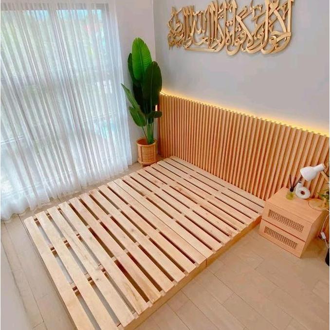 Terlaris Dipan Kasur Minimalis Elegan Kayu Solid Berkualitas, Ukuran 200 X 140 X 8 Cm Estetik