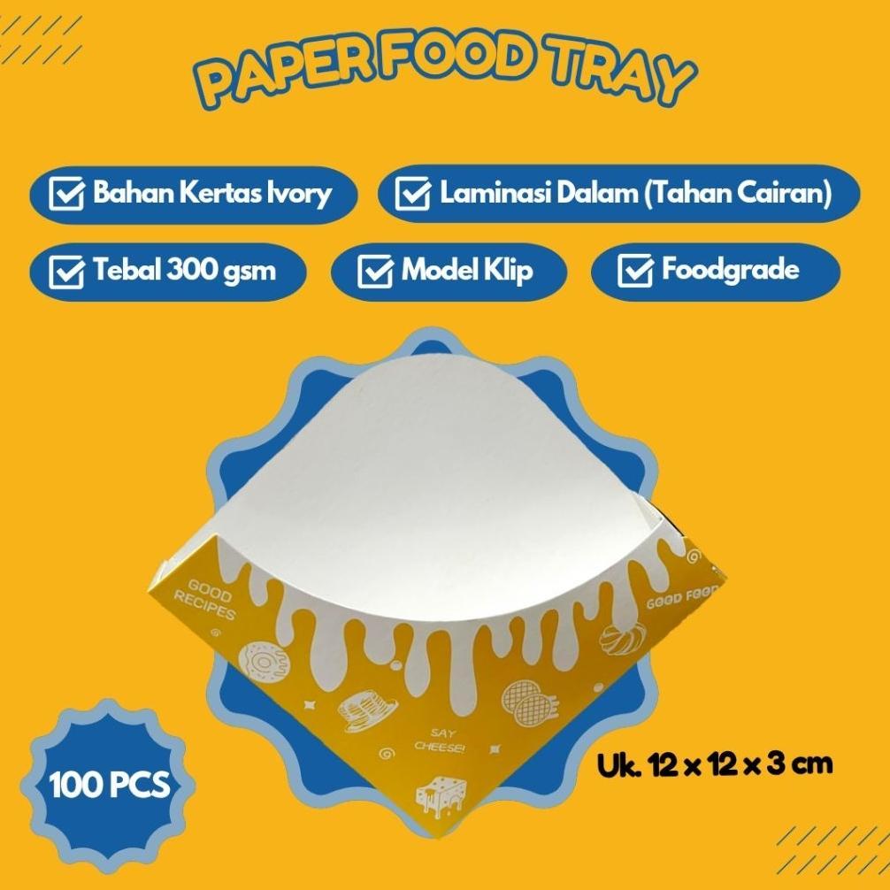 100 PCS Paper Food Tray, Tray Cheese Coin Ukuran 12 x 12 x 3 CM Motif Warna Kuning