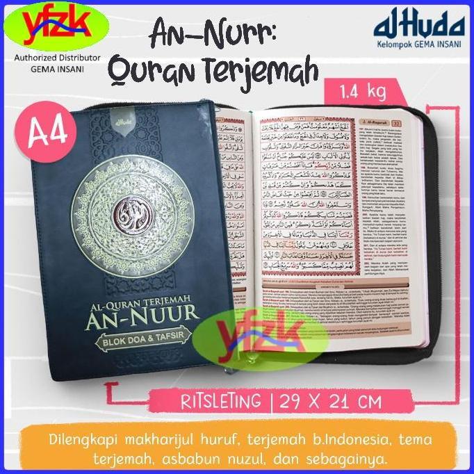 Al-Quran Terjemah 2 Warna Ukuran Besar A4 Ritsleting An-Nurr