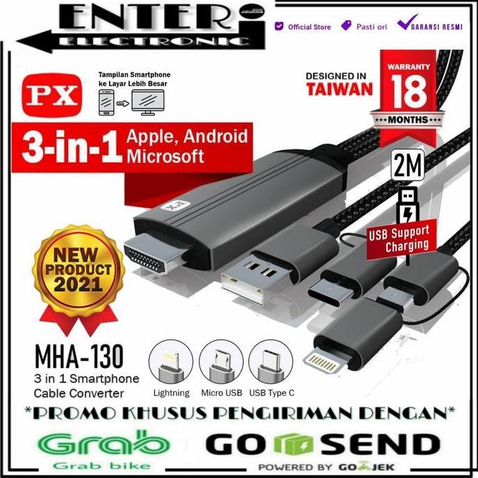 PX MHA130 - KABEL HDMI TO TYPEC MICRO LIGHTNING CONVERTER 3IN1 MHA 130