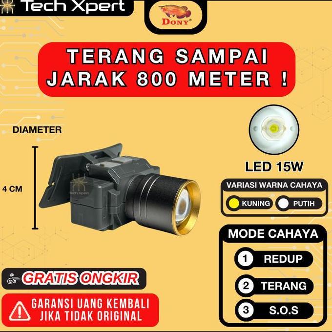 Terjangkau Senter Kepala Led Dony 15 Watt Kl-171 "Mini Zoom Mekanik" Ori Anti Air Tahan Lama Outdoor