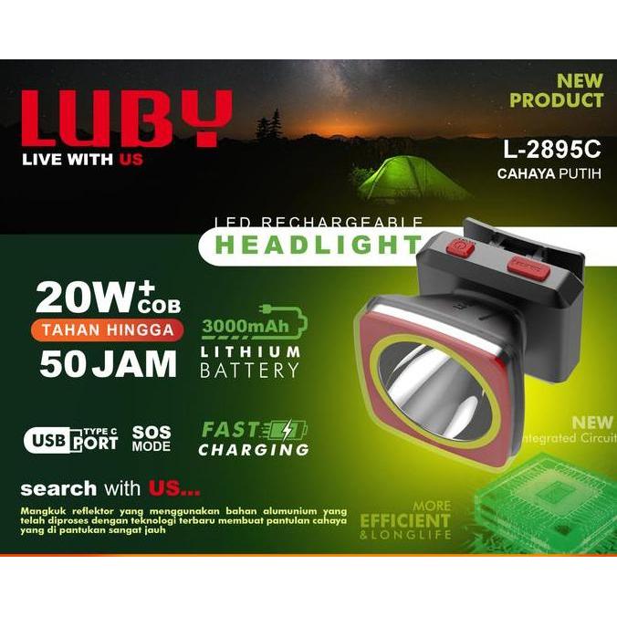 Miliki Senter Kepala Luby L-2895C 20Watt + Cob Emergency