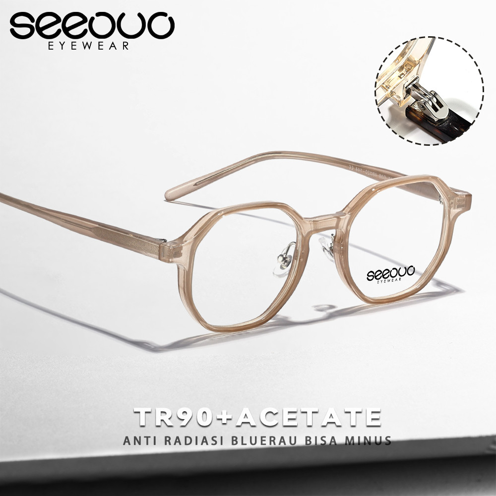 Seeouo Kacamata Antiradiasi Blueray Semi Kotak Stylish Frame Acetate+TR90 Fashion Pria Wanita Bisa M