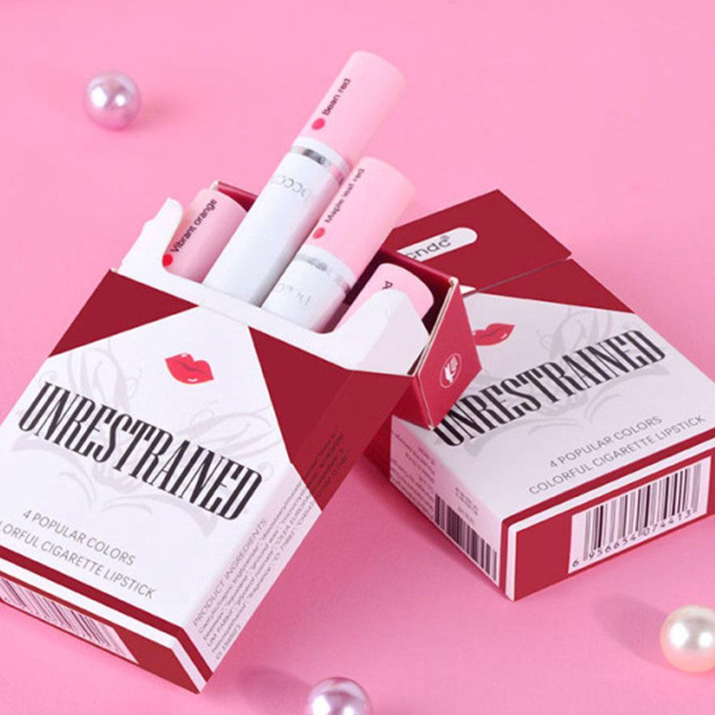 1set 4 Warna Lipstik Rokok Matte Lip Gloss Glasir Bibir Tahan Air Tabung Telanjang Lip Tint Kosmetik
