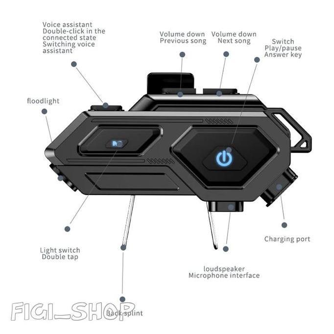 Headset Intercom Helm Bluetooth Helmet LED Waterproof 1000mAh - C8