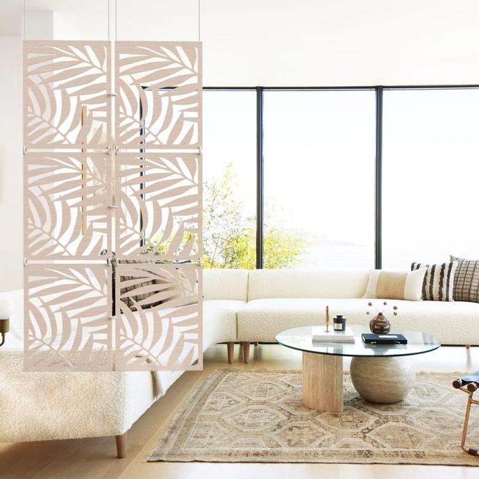 Sekat Pembatas Ruangan Gantung Kayu | Partisi Tirai Kayu Laser Cut Aesthetic