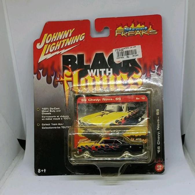 johnny lightning 66 chevy nova ss street freaks black with flames diecast 1/64 (s)