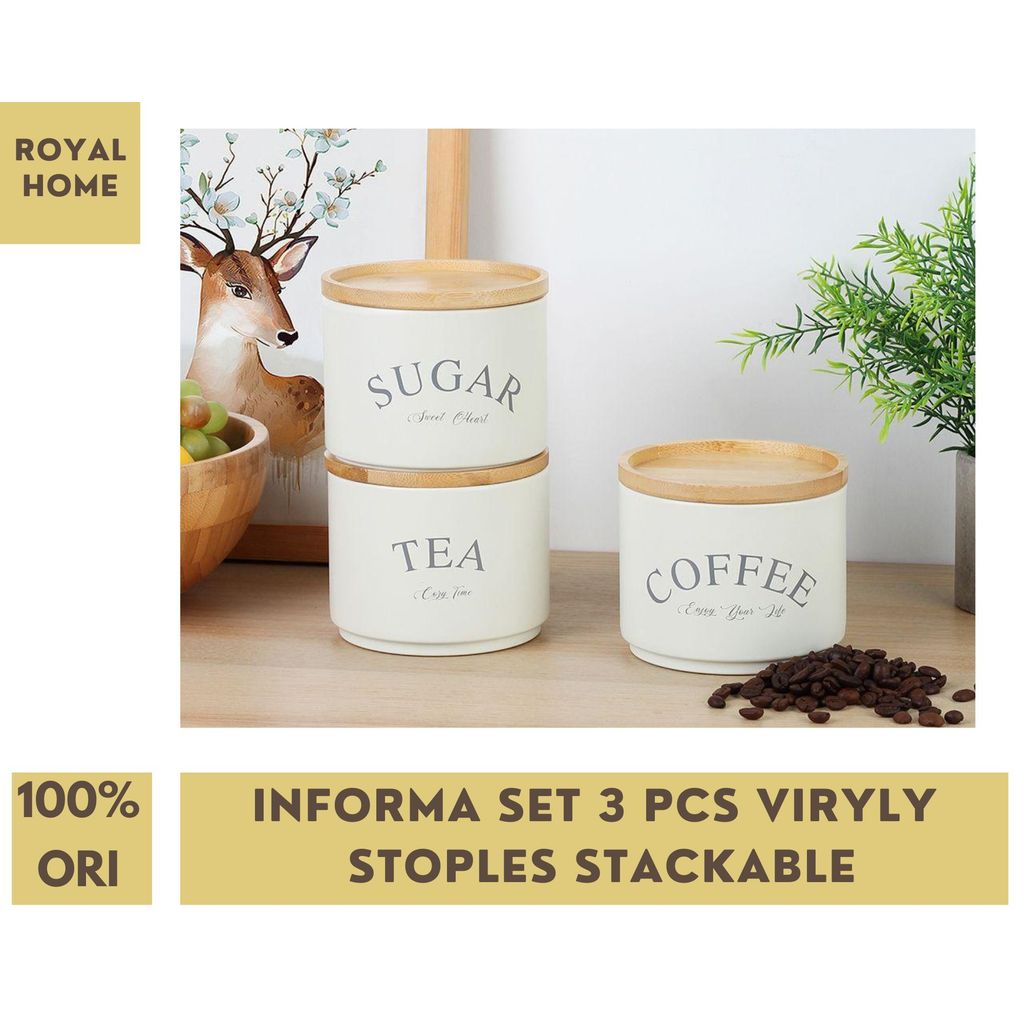 Informa Set 3 Pcs Viryly Stoples Teh Kopi Gula Dapat Ditumpuk Stackable Steel Canister Toples Tempat