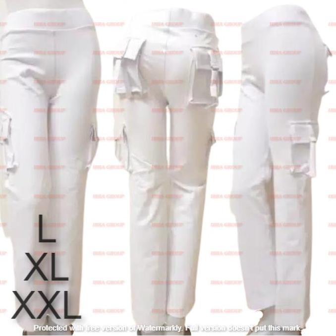 NEW CELANA SENAM WANITA PANJANG KANTONG CARGO WARNA PUTIH IBRA SPORT ORI