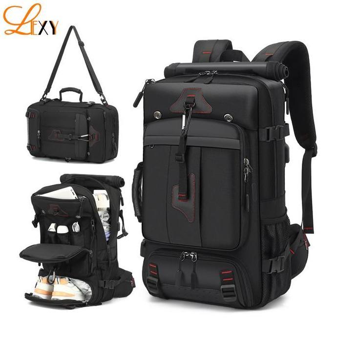 Lexy Tas Travel Backpack Pria 3In1 70L/60L/35L Tahan Air Bahan Oxford Kapasitas 35-70L Port Usb Saku