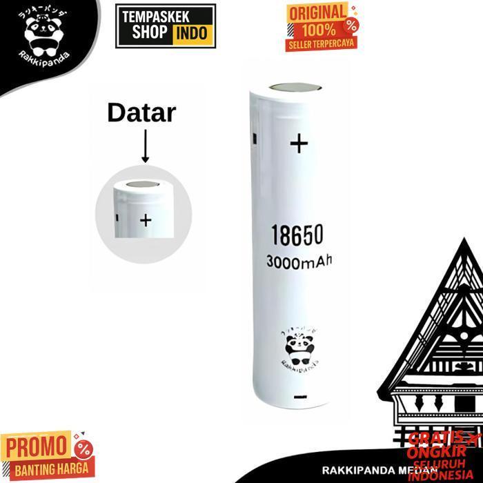 Baterai Rakkipanda 18650 Flat Top (Rata) 3000 Mah