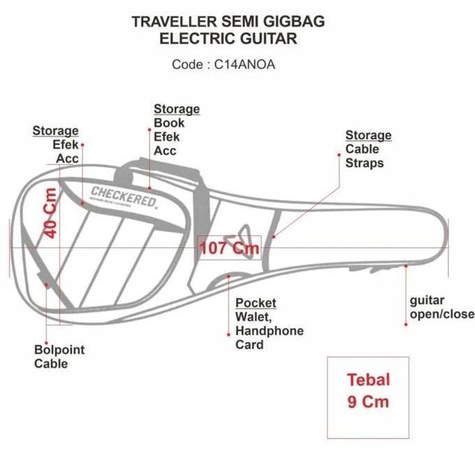 Checkered Brown Semi Gigbag Gitar Bass, Akustik, Elektrik