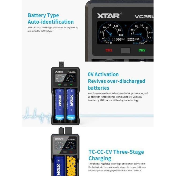 Xtar Vc2Sl Charger, Protected 21700, Usb C, Power Bank Function
