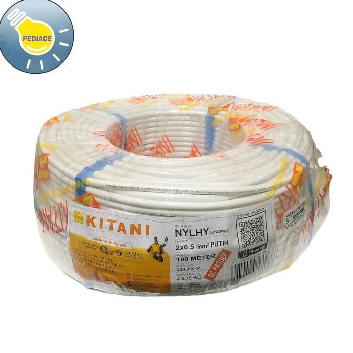 Kabel Listrik Flexible NYLHY 2x0.5 KITANI Serabut SNI 100Meter - Putih
