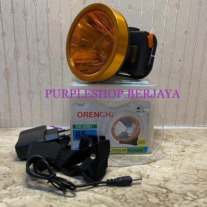 Tesla Orenchi Senter Kepala 65Watt OK 6501 FREE COVER KUNING