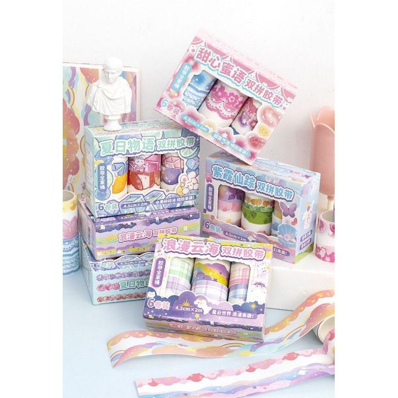 [1Box 12Pcs] Washi Tape Stiker Pinggiran Buku Hiasan Jurnal Sticker Aesthetic Baru