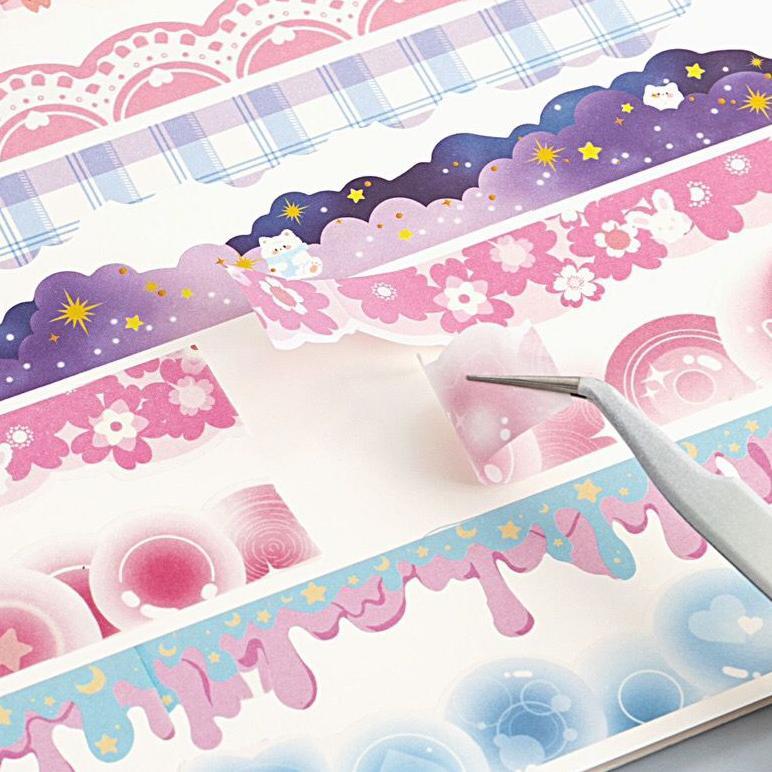 [1Box 12Pcs] Washi Tape Stiker Pinggiran Buku Hiasan Jurnal Sticker Aesthetic Trending