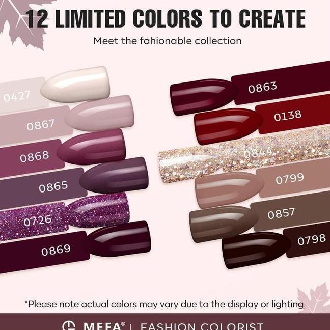 12 Set Neon Party Seriesmefa Set Kutek Gel 12 Warna Burgundy Merah Emas Nude Coklat Ungu Gelap Glitt