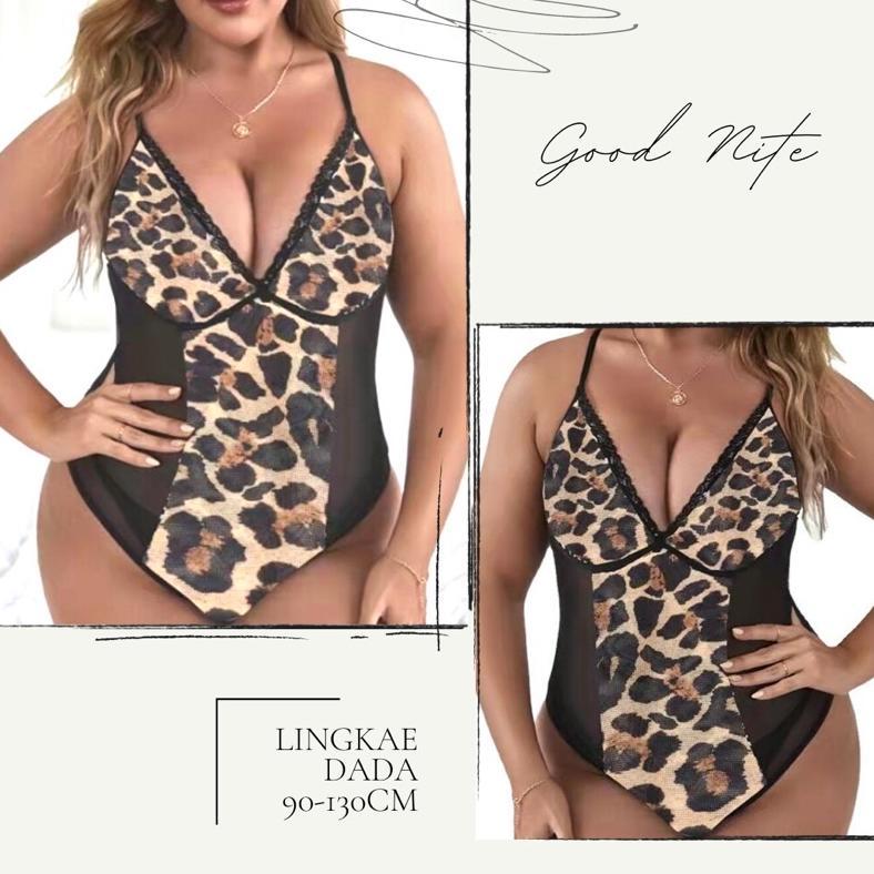 GN9836 max ld 130cm / jumsuit leopard big size / lingerie leopard jumbo / baju sexy leopard