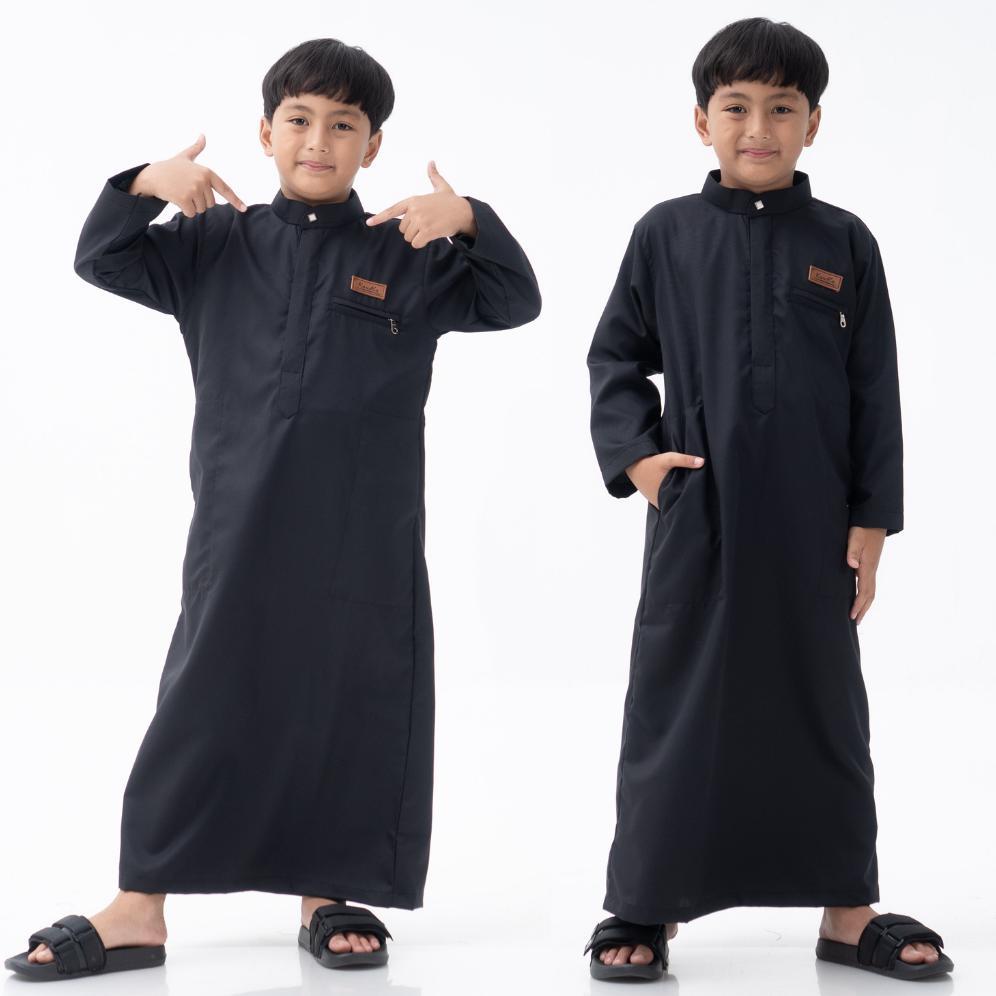 Baju Koko Anak Laki Laki | Jubah Anak Laki Laki Premium 5 - 12 Tahun Warna Hitam Bahan Katun Adem