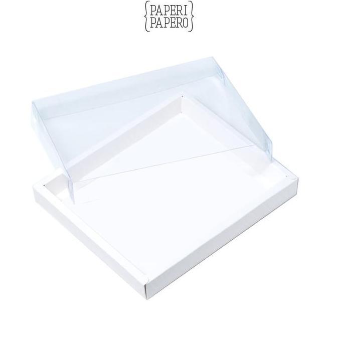 New- Box Putih Tutup Mika Transparan (22 x 18 x 3 cm) - Hampers Cookies