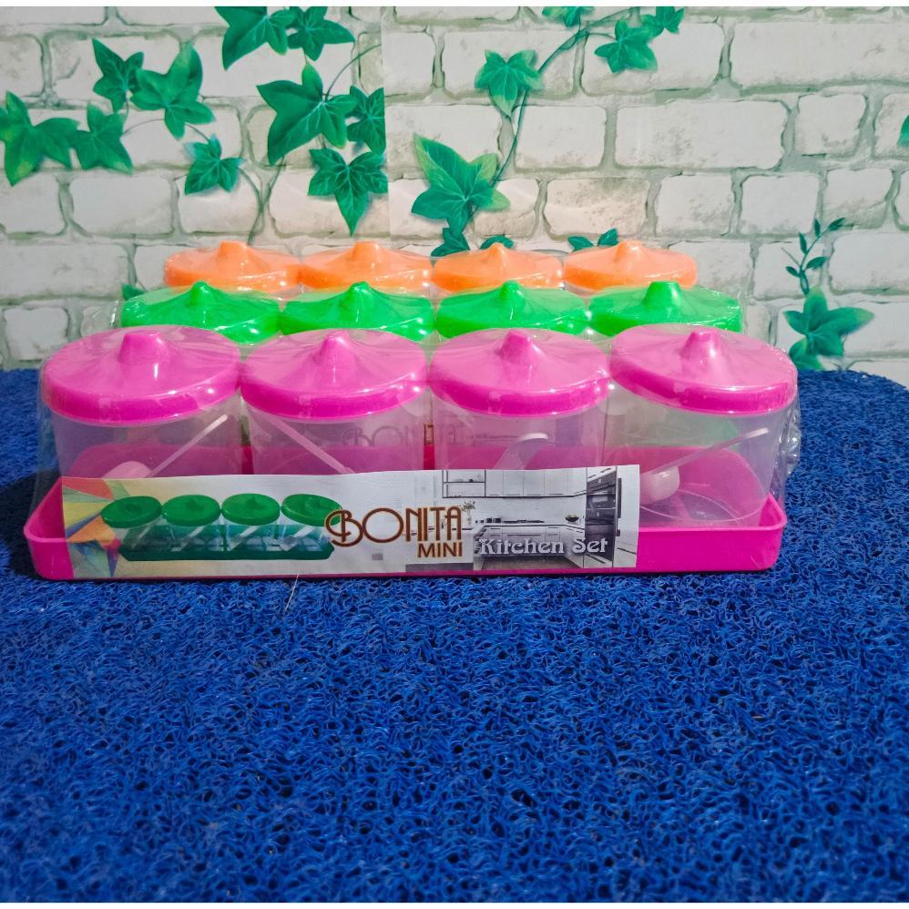 Bisa Cod Rak Bumbu Isi 4 Pcs Toples Mini Bonita Set Rak Bumbu Tempel Dinding / Tempat Gula Teh Kopi 