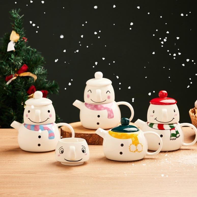 BANMOTSTORE Teko cangkir natal/ set teko cangkir salju putih/ gift christmas cangkir/Hasmpers cangki